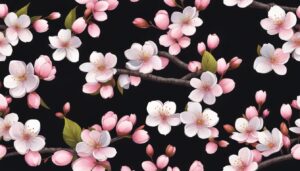 japanese cherry blossom tree black background aesthetic illustration