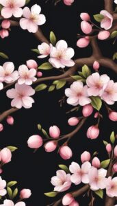 japanese cherry blossom tree black background aesthetic illustration