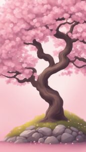 japanese cherry blossom tree pink background aesthetic illustration