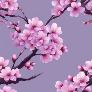 japanese cherry blossom tree purple background aesthetic illustration