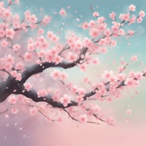 japanese cherry blossom tree raining background illustration