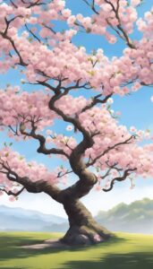 japanese cherry blossom tree white background aesthetic illustration