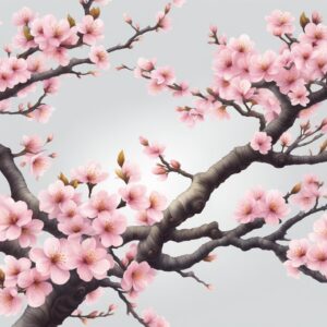 japanese cherry blossom tree white background aesthetic illustration