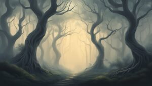 liminal space dark forest aesthetic illustration background