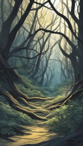 liminal space dark forest aesthetic illustration background
