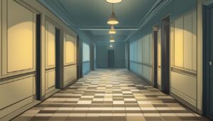 liminal space hallway aesthetic illustration background