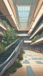 liminal space mall aesthetic illustration background