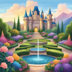 magic castle garden background aesthetic illustration