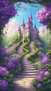 magic castle garden background aesthetic illustration