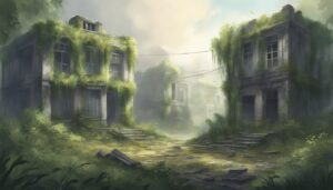 misty abandoned place aesthetic illustration background
