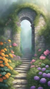 misty secret garden aesthetic illustration background