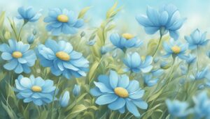 pastel blue flowers aesthetic background illustration