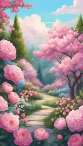 pink flower garden aesthetic background illustration