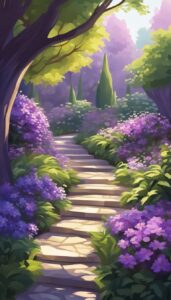 purple flowers secret garden aesthetic illustration background