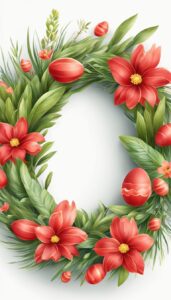 red easter wreath aesthetic background illustration