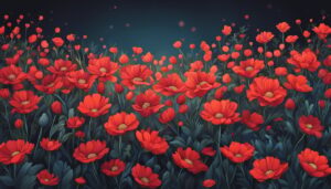 red flowers aesthetic background illustration
