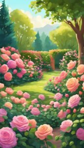 rose garden aesthetic background illustration