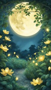 secret garden night aesthetic illustration background