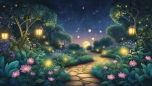 secret garden night aesthetic illustration background
