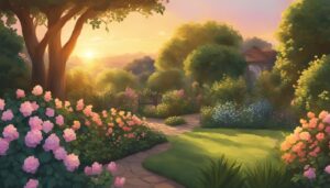 secret garden sunset aesthetic illustration background