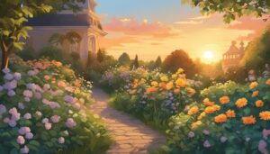 secret garden sunset aesthetic illustration background