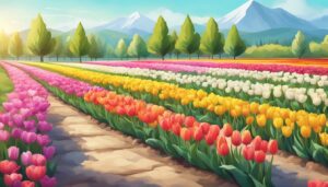 tulip flower garden aesthetic background illustration