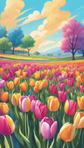 tulip flower garden aesthetic background illustration