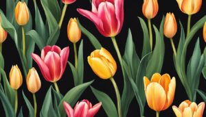tulips black background aesthetic illustration