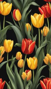 tulips black background aesthetic illustration