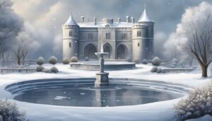 winter castle garden background aesthetic illustration