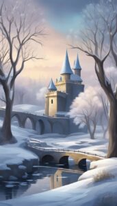 winter castle garden background aesthetic illustration