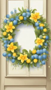 yellow and blue easter wreath aesthetic background illustration