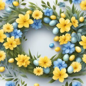 yellow and blue easter wreath aesthetic background illustration