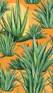 aloe vera plants orange illustration background 3