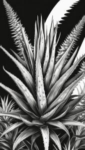black and white aloe vera plants aesthetic illustration background 4