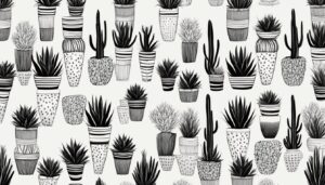 black and white cactus aesthetic illustration background 1