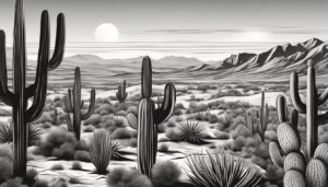 black and white cactus aesthetic illustration background 2