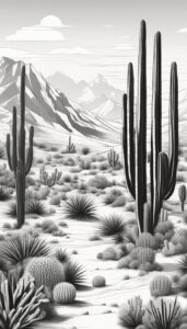 black and white cactus aesthetic illustration background 4