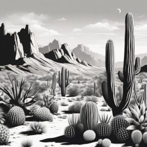 black and white cactus aesthetic illustration background 6