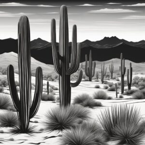 black and white cactus aesthetic illustration background 7
