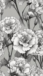 black and white monochrome carnation flowers aesthetic background illustration 2