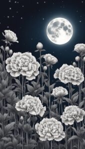 black and white monochrome carnation flowers aesthetic background illustration 3
