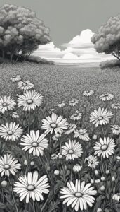 black and white monochrome daisy flower aesthetic background illustration 4