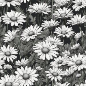 black and white monochrome daisy flower aesthetic background illustration 5