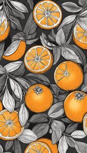 black and white monochrome orange fruit pattern background illustration 1