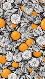 black and white monochrome orange fruit pattern background illustration 2