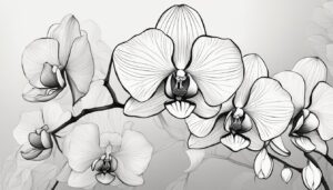 black and white monochrome orchid flower aesthetic illustration background 2