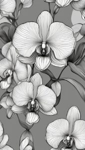 black and white monochrome orchid flower aesthetic illustration background 4
