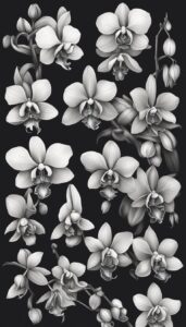 black and white monochrome orchid flower aesthetic illustration background 5