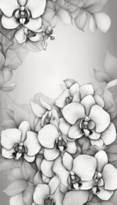 black and white monochrome orchid flower aesthetic illustration background 6